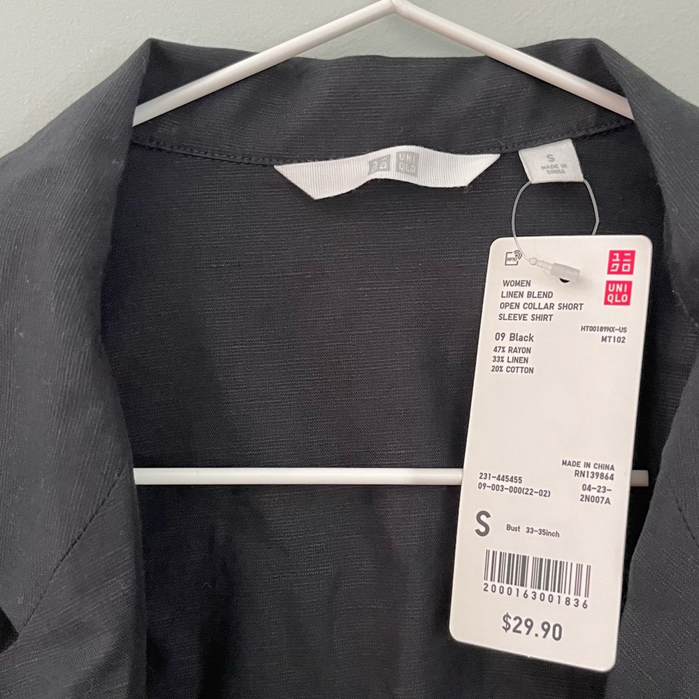 Uniqlo linen blend button down shirt in Black size S